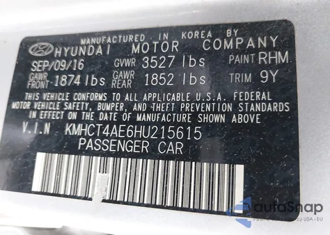 2017 Hyundai Accent Se z USA, uszkodzony, nr VIN KMHCT4AE6HU215615